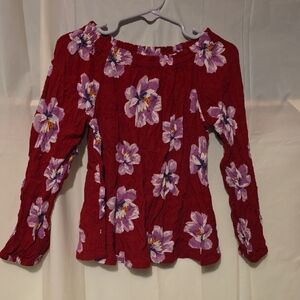 Old Navy Red Floral Blouse with Purple Accents